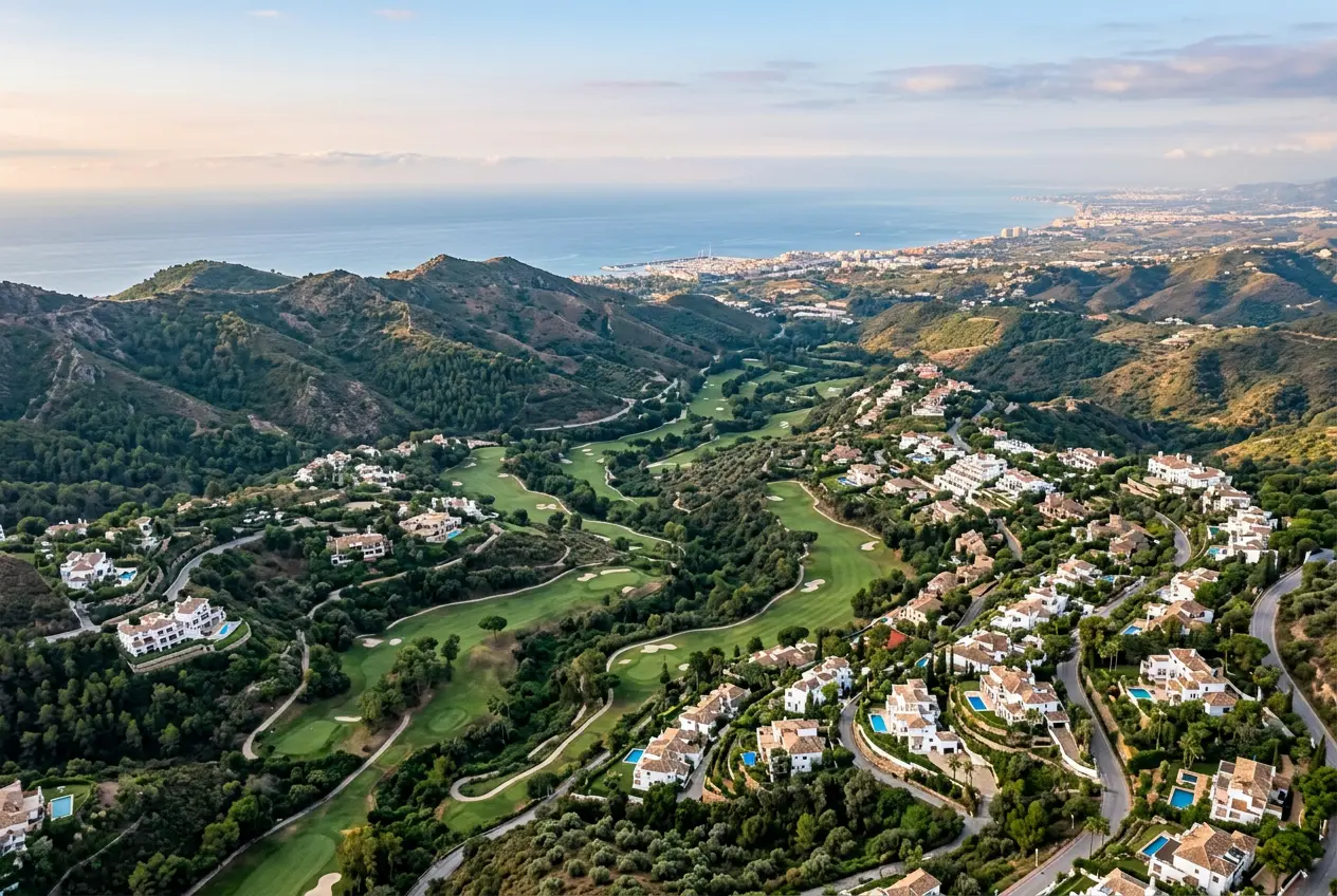 Hills above Marbella and Benahavís with the Mediterranean beyond